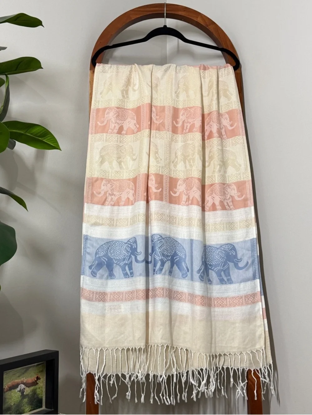 Pashmina Pastel Elephant Fringe Wrap Scarf 100% Cashmere